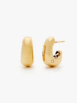 Pendientes pequeños de aro de oro amarillo de 18K con diamantes en talla brillante de 0,05 cts
