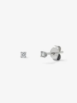 Pendientes solitarios de oro blanco de 18K con 2 diamantes en talla brillante con un total de 0,1 cts