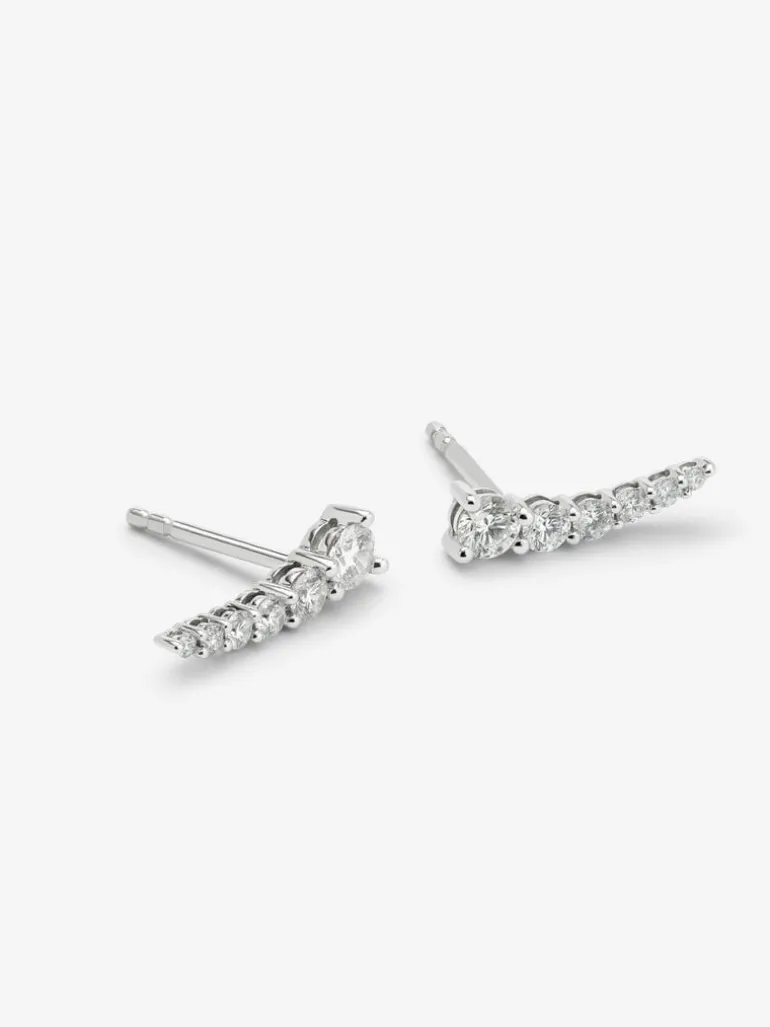 Pendientes trepador de oro blanco de 18K con diamantes