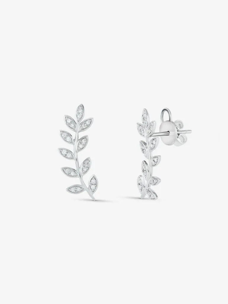 Pendientes trepadores de oro blanco de 18K con diamantes en talla brillante de 0,16 cts