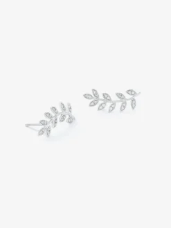 Pendientes trepadores de oro blanco de 18K con diamantes en talla brillante de 0,16 cts