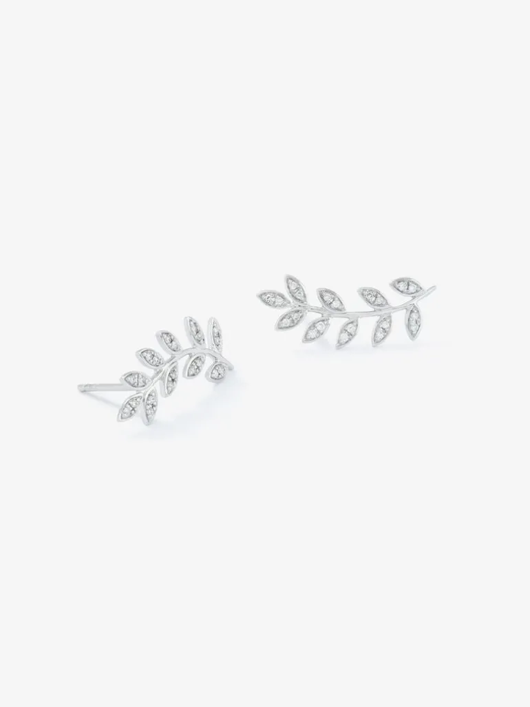 Pendientes trepadores de oro blanco de 18K con diamantes en talla brillante de 0,16 cts