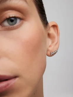 Pendientes trepadores de oro blanco de 18K con diamantes blancos en talla brillante de 0,45 cts
