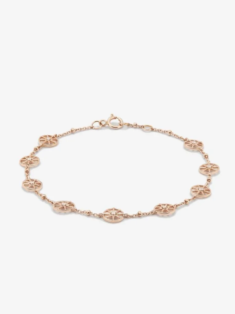 Pulsera cadena con estrellas de oro rosa de 18K con diamantes