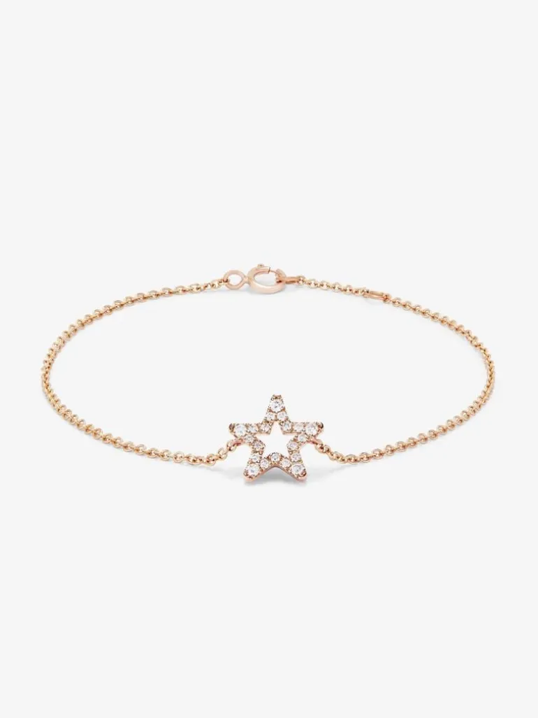 Pulsera cadena con estrella de oro rosa de 18K con diamantes