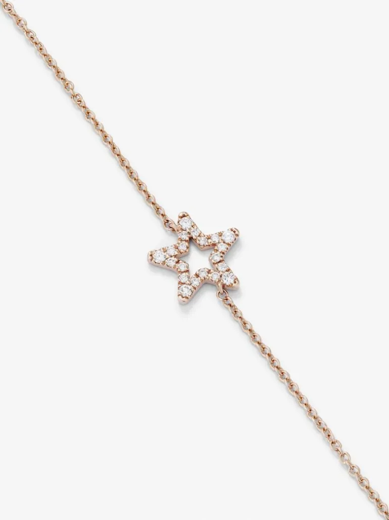 Pulsera cadena con estrella de oro rosa de 18K con diamantes