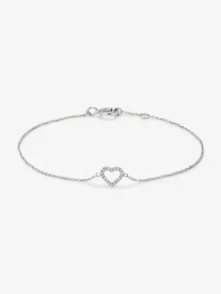Pulsera cadena corazón de oro blanco de 18K de diamantes