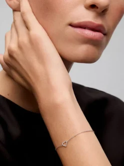 Pulsera cadena corazón de oro blanco de 18K de diamantes