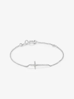 Pulsera cadena cruz de oro blanco de 18K de diamantes