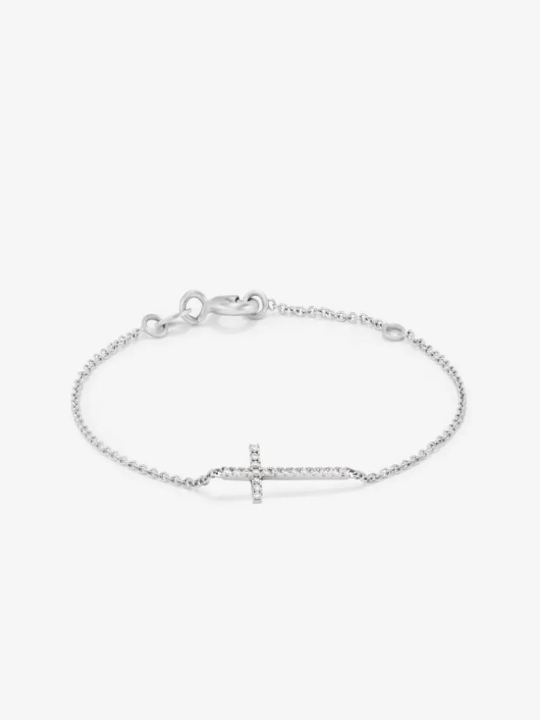 Pulsera cadena cruz de oro blanco de 18K de diamantes
