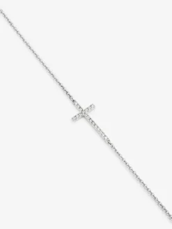 Pulsera cadena cruz de oro blanco de 18K de diamantes