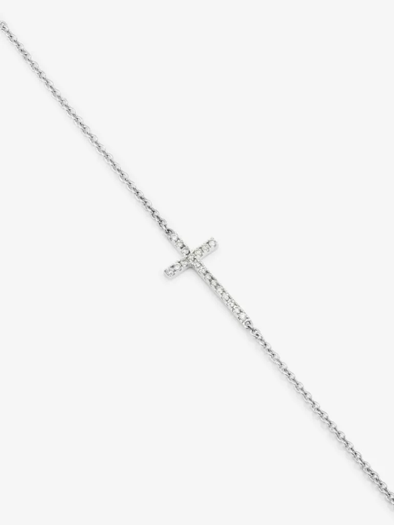 Pulsera cadena cruz de oro blanco de 18K de diamantes