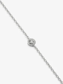 Pulsera cadena de oro blanco de 18K con diamante solitario y orla de diamantes