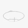 Pulsera de oro blanco de 18K con cruz de diamantes en talla brillante de 0,17 cts
