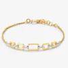 Pulsera de oro blanco y amarillo de 18K con diamantes blancos en talla brillante de 0,12 cts