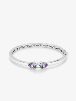 Pulsera de plata 925 con amatista verde en talla cushion de 2,47 cts y amatistas moradas en talla cushion de 1,6 cts