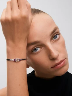 Pulsera de plata 925 con amatista verde en talla princesa de 2,19 cts y amatistas moradas en talla corazón de 1,6 cts