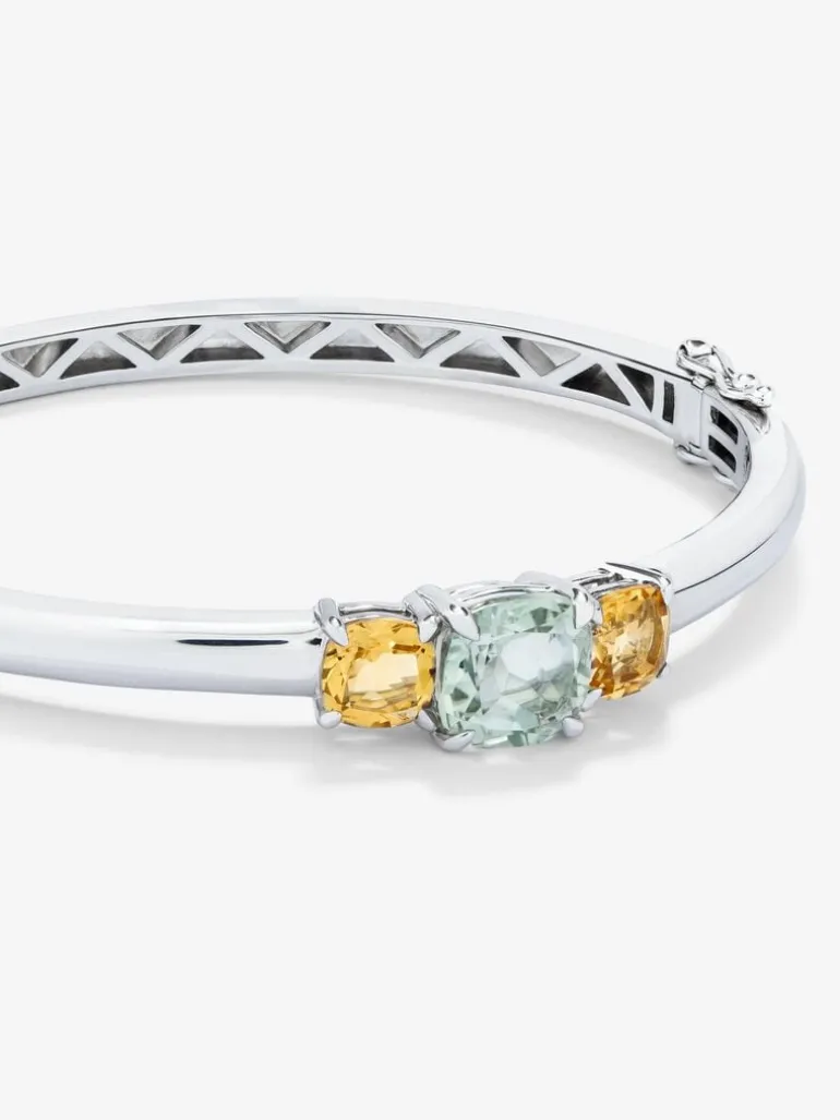 Pulsera de plata 925 con amatista verde en talla cushion de 2,47 cts y cuarzos citrinos en talla cushion de 1,62 cts