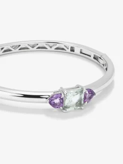 Pulsera de plata 925 con amatista verde en talla cushion de 2,47 cts y amatistas moradas en talla cushion de 1,6 cts