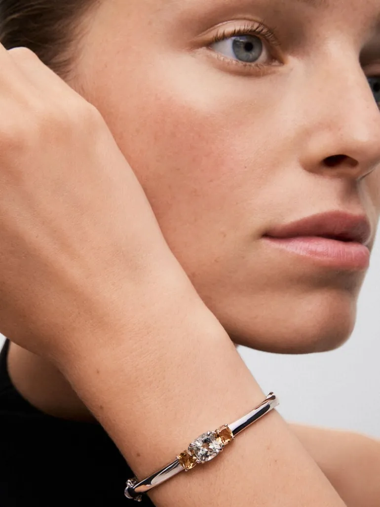 Pulsera de plata 925 con amatista verde en talla cushion de 2,47 cts y cuarzos citrinos en talla cushion de 1,62 cts