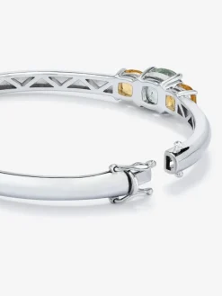 Pulsera de plata 925 con amatista verde en talla cushion de 2,47 cts y cuarzos citrinos en talla cushion de 1,62 cts