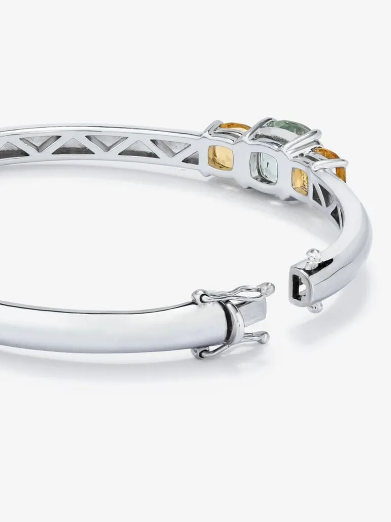 Pulsera de plata 925 con amatista verde en talla cushion de 2,47 cts y cuarzos citrinos en talla cushion de 1,62 cts