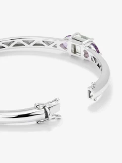 Pulsera de plata 925 con amatista verde en talla cushion de 2,47 cts y amatistas moradas en talla cushion de 1,6 cts
