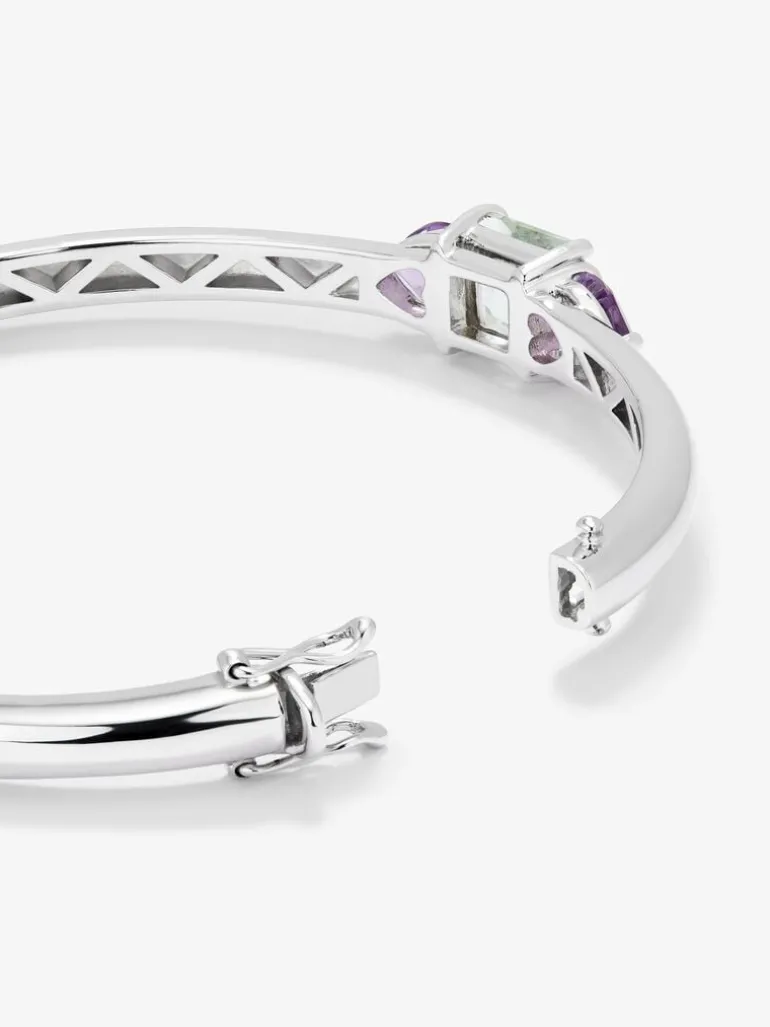 Pulsera de plata 925 con amatista verde en talla cushion de 2,47 cts y amatistas moradas en talla cushion de 1,6 cts