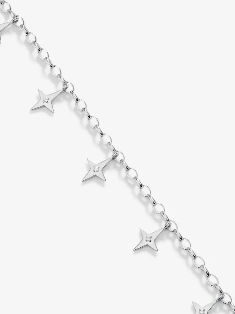 Pulsera de plata 925 con estrellas y 7 diamantes en talla brillante con un total de 0,05 cts