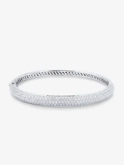 Pulsera rígida de media caña de oro blanco de 18K con pavé de diamantes