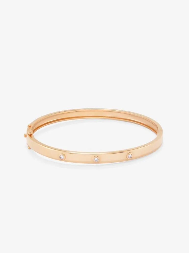 Pulsera rígida de oro rosa de 18K con diamantes blancos en talla brillante de 0,13 cts