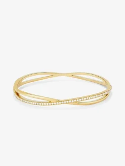 Pulsera r&iacute;gida de oro amarillo de 18K con diamantes blancos en talla brillante de 0,74 cts