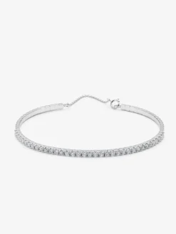 Pulsera rígida de oro blanco de 18K con diamantes blancos en talla brillante de 1,04 cts