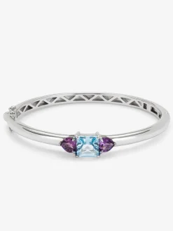 Pulsera rígida de plata 925 con topacio y amatistas