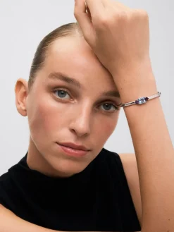 Pulsera r&iacute;gida de plata 925 con topacio y amatistas