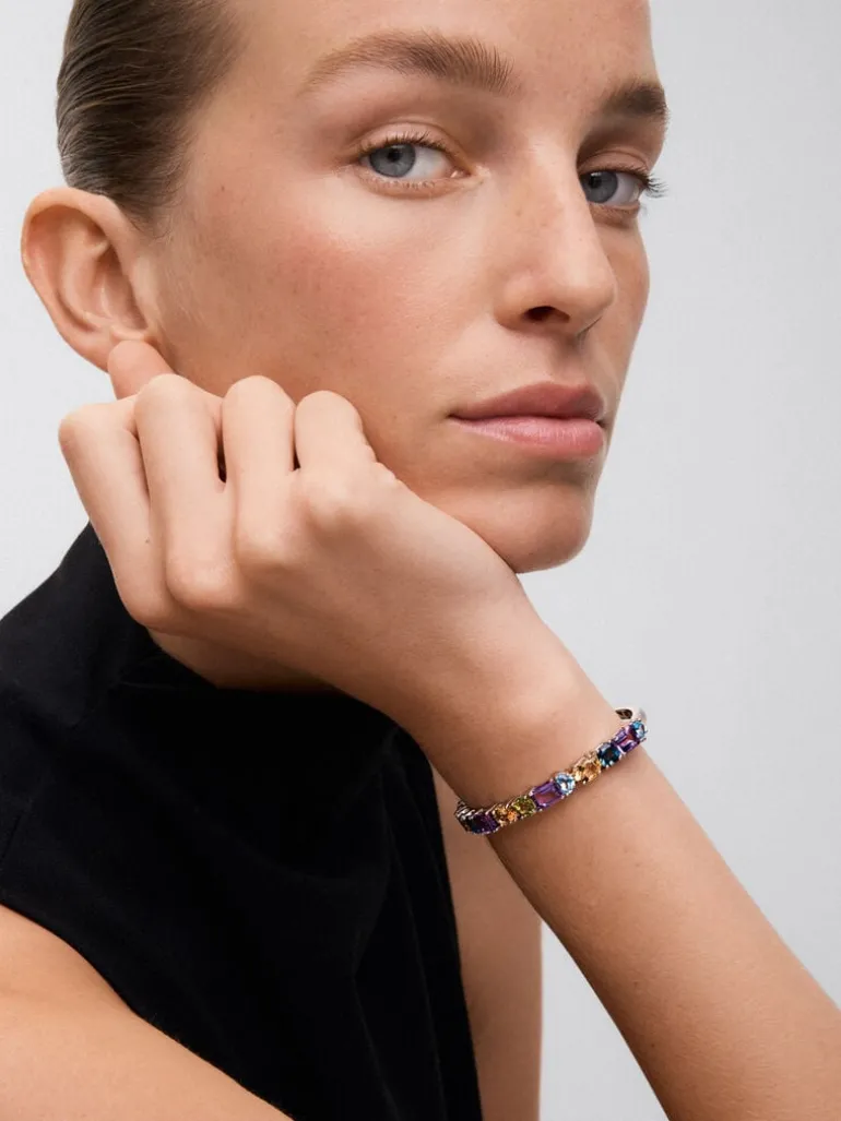 Pulsera rígida de plata 925 con gemas multicolor