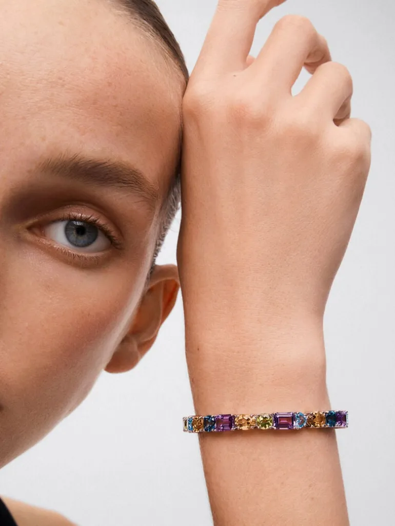 Pulsera rígida de plata 925 con gemas multicolor