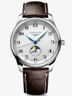 Reloj de acero inoxidable con correa de piel de caimán marrón, cristal de zafiro y movimiento automático