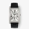 Reloj de acero inoxidable y pulsera de piel, con diamantes blancos en talla brillante, cristal de zafiro y movimiento de cuarzo