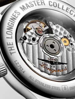 Reloj Longines Master de acero inoxidable con correa de piel de caim&aacute;n marrón, cristal de zafiro y movimiento autom&aacute;tico