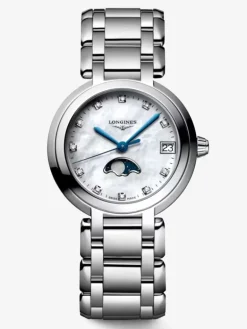 Reloj Longines Primaluna de acero inoxidable con cristal de zafiro, índices de diamantes y movimiento automático