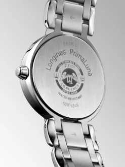 Reloj Longines Primaluna de acero inoxidable con cristal de zafiro, &iacute;ndices de diamantes y movimiento autom&aacute;tico